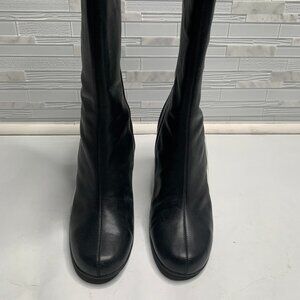 NM70 Women's Black Leather Boot W/White Side Stripes and Inside Zip Closure